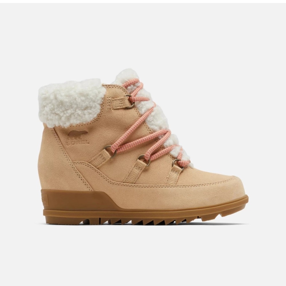 Sorel Women's Tan and Pink Shearling-Lined Wedge Heeled Boots